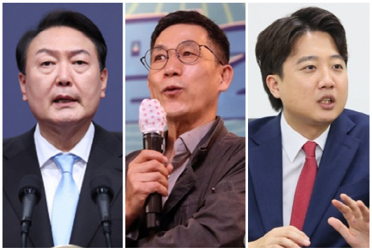 (왼쪽부터) 윤석열 대통령, 진중권 전 동양대학교 교수, 이준석 국민의힘 대표. <연합뉴스>